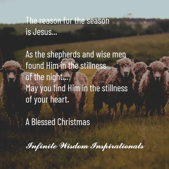 Quote by Infinite Wisdom - The reason for the season
is Jesus... 

As the shepherds and wise men
found Him in the stillness
of the night... 
May you find Him in the stillness
of your heart. 

A Blessed Christmas

𝓘𝓷𝓯𝓲𝓷𝓲𝓽𝓮 𝓦𝓲𝓼𝓭𝓸𝓶 𝓘𝓷𝓼𝓹𝓲𝓻𝓪𝓽𝓲𝓸𝓷𝓪𝓵𝓼 - Made using Quotes Creator App, Post Maker App