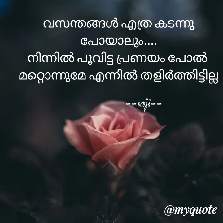 Quote by Soji k raju - വസന്തങ്ങൾ എത്ര കടന്നു പോയാലും....
നിന്നിൽ പൂവിട്ട പ്രണയം പോൽ 
മറ്റൊന്നുമേ എന്നിൽ തളിർത്തിട്ടില്ല
    
                    --soji-- - Made using Quotes Creator App, Post Maker App