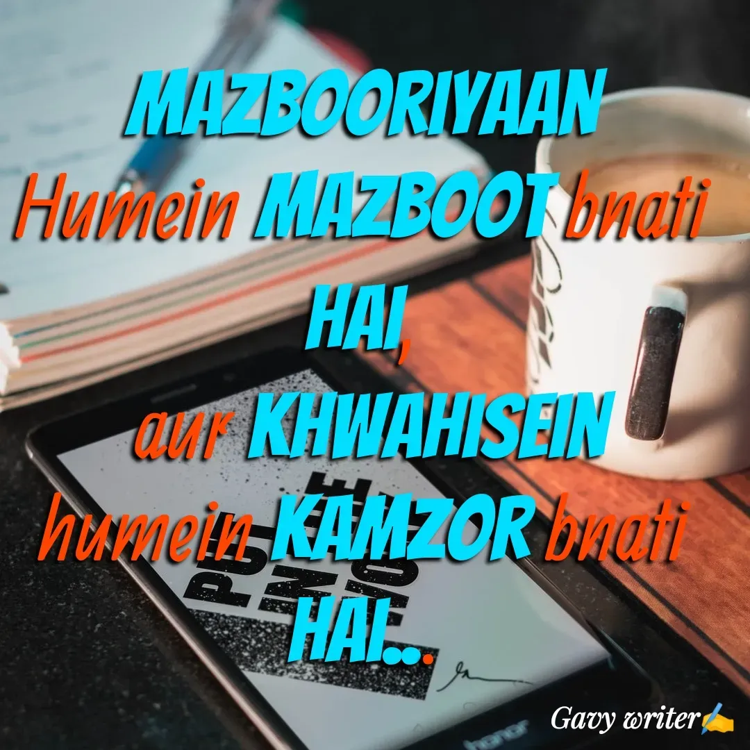 Quote by Gavy writer - Mazbooriyaan Humein mazboot bnati hai,
 aur khwahisein humein kamzor bnati hai... - Made using Quotes Creator App, Post Maker App