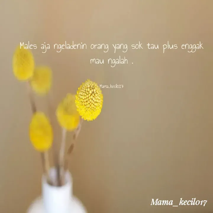 Quote by Mama_kecil017 - Males aja ngeladenin orang yang sok tau plus enggak mau ngalah .


Mama_kecil017 - Made using Quotes Creator App, Post Maker App