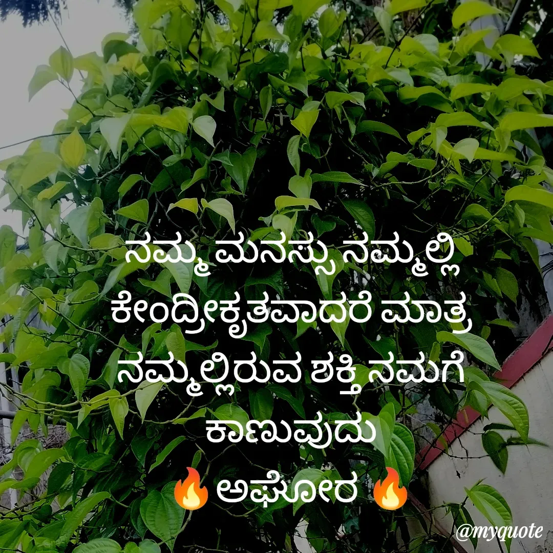 Quote by ಅನಾಮಿಕ - ನಮ್ಮ ಮನಸ್ಸು ನಮ್ಮಲ್ಲಿ ಕೇಂದ್ರೀಕೃತವಾದರೆ ಮಾತ್ರ ನಮ್ಮಲ್ಲಿರುವ ಶಕ್ತಿ ನಮಗೆ ಕಾಣುವುದು
🔥ಅಘೋರ 🔥 - Made using Quotes Creator App, Post Maker App