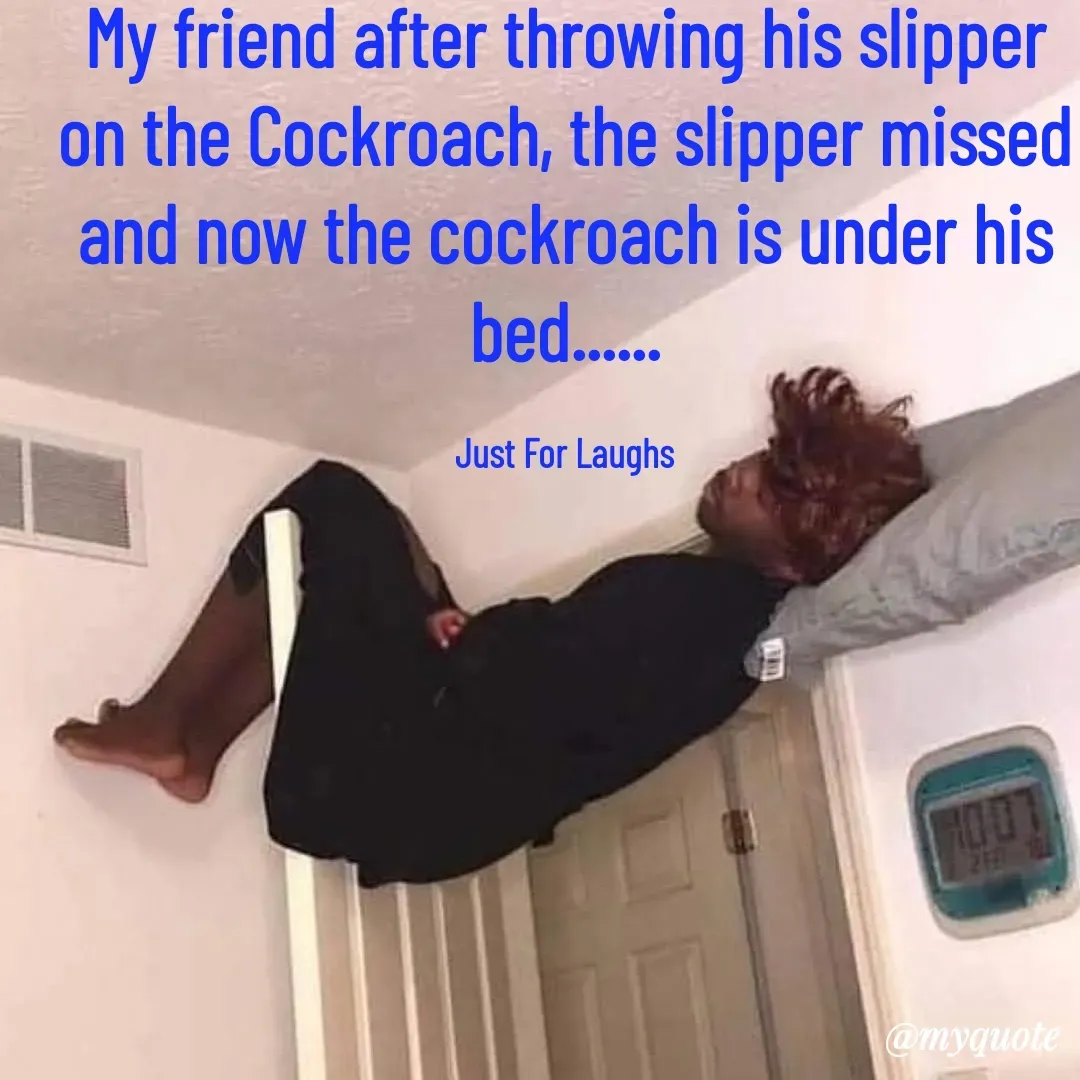 Quote by Philipose John - My friend after throwing his slipper on the Cockroach, the slipper missed and now the cockroach is under his bed......

Just For Laughs - Made using Quotes Creator App, Post Maker App