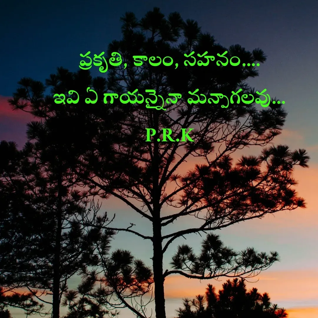 Quote by Prasad R.K - ప్రకృతి, కాలం, సహనం....
ఇవి ఏ గాయన్నైనా మన్పాగలవు...
P.R.K - Made using Quotes Creator App, Post Maker App