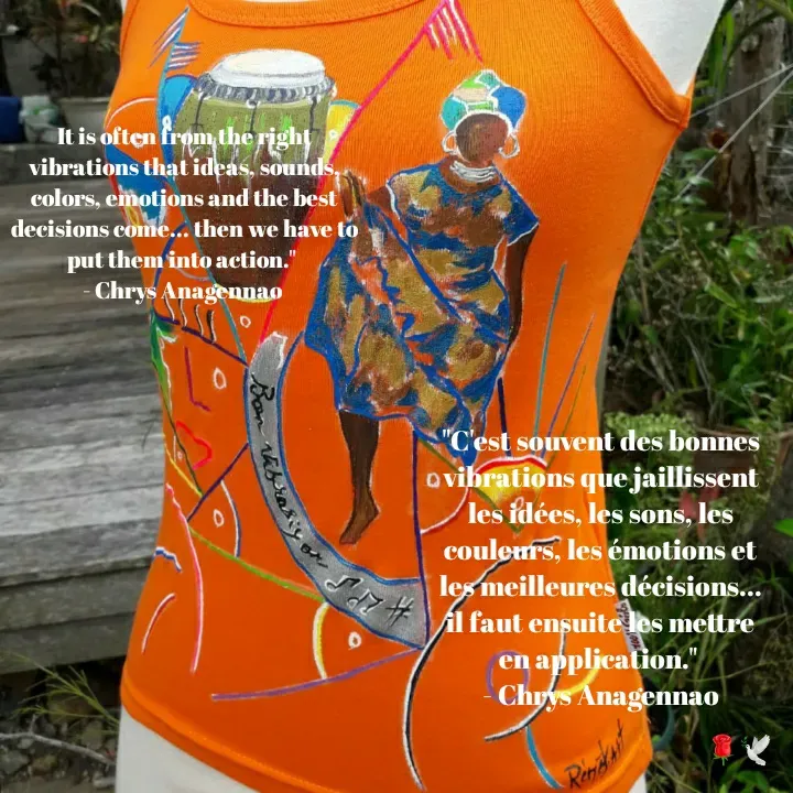 Quote by Chrys AnaGennao - "C'est souvent des bonnes vibrations que jaillissent les idées, les sons, les couleurs, les émotions et les meilleures décisions... il faut ensuite les mettre en application." 
- Chrys AnagennaoIt is often from the right vibrations that ideas, sounds, colors, emotions and the best decisions come... then we have to put them into action." 
- Chrys Anagennao  - Made using Quotes Creator App, Post Maker App