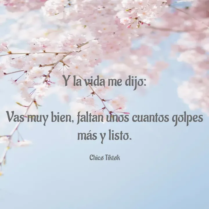 Quote by Chicø Tiktøk - Y la vida me dijo:

Vas muy bien, faltan unos cuantos golpes más y listo.

Chicø Tiktøk - Made using Quotes Creator App, Post Maker App