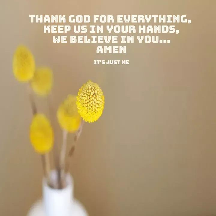 Quote by Noel - Thank god for everything, 
keep us in your hands,
we believe in you...
amen

it's just me - Made using Quotes Creator App, Post Maker App