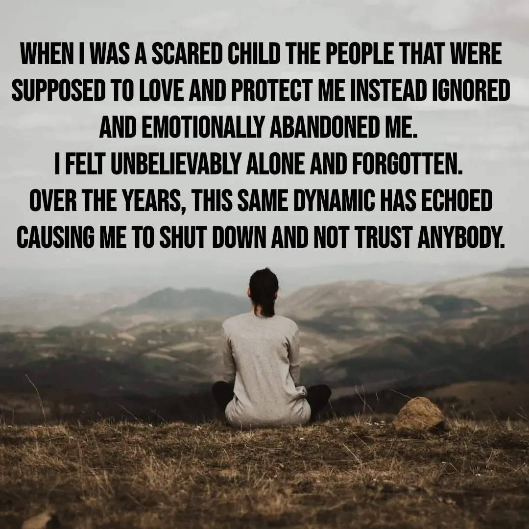 Quote by Lisa Nichols - When I was a scared child the people that were supposed to love and protect me instead ignored and emotionally abandoned me. 
I felt unbelievably alone and forgotten. 
Over the years, this same dynamic has echoed causing me to shut down and not trust anybody.
  
 - Made using Quotes Creator App, Post Maker App