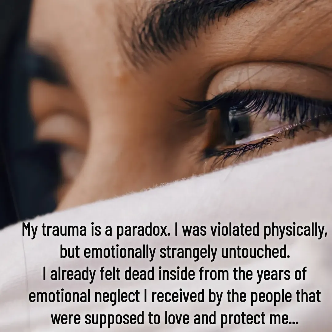 Quote by Lisa Nichols - My trauma is a paradox. I was violated physically, but emotionally strangely untouched.
I already felt dead inside from the years of emotional neglect I received by the people that were supposed to love and protect me... - Made using Quotes Creator App, Post Maker App