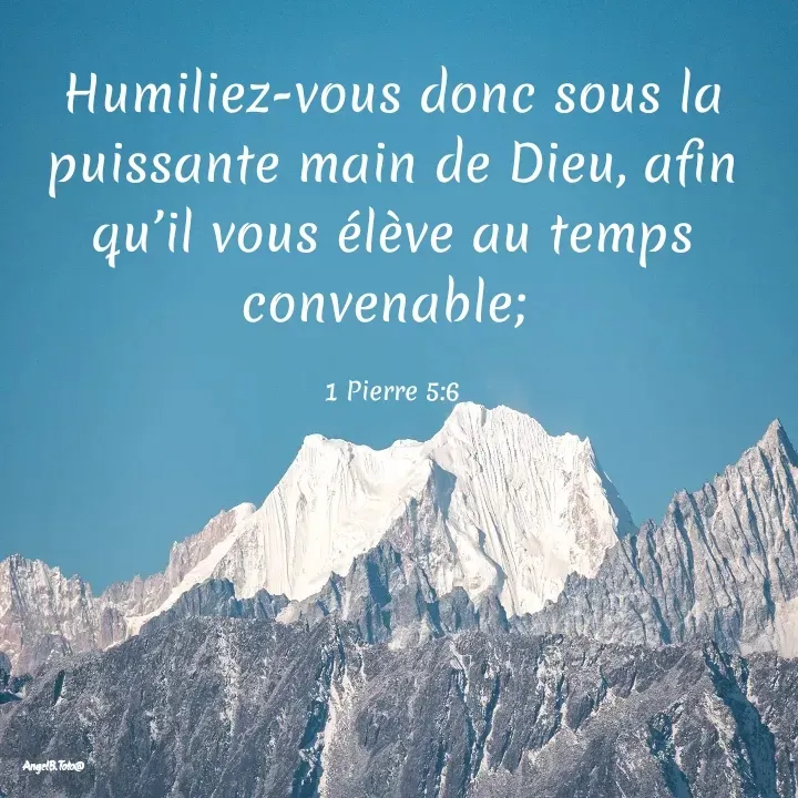 Quote by Angela.B Toto - Humiliez-vous donc sous la puissante main de Dieu, afin qu’il vous élève au temps convenable; 

1 Pierre 5:6 - Made using Quotes Creator App, Post Maker App