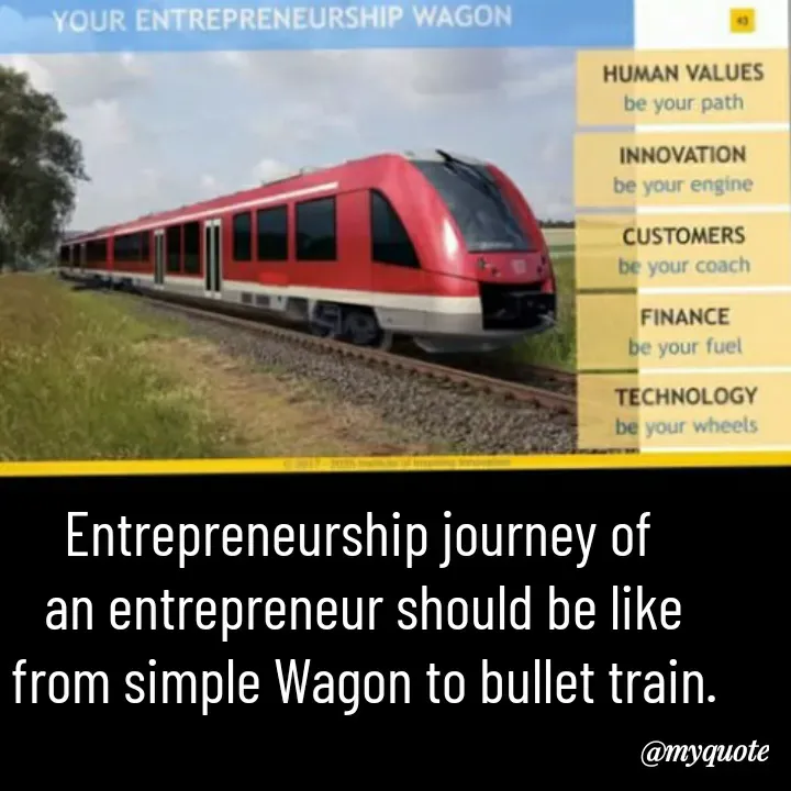 Quote by HEARTWAVES - 
Entrepreneurship journey of 
an entrepreneur should be like
from simple Wagon to bullet train. - Made using Quotes Creator App, Post Maker App