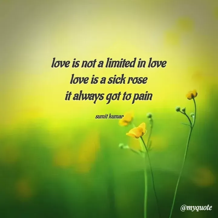 Quote by Sumit - love is not a limited in love 
love is a sick rose 
it always got to pain 

sumit kumar - Made using Quotes Creator App, Post Maker App