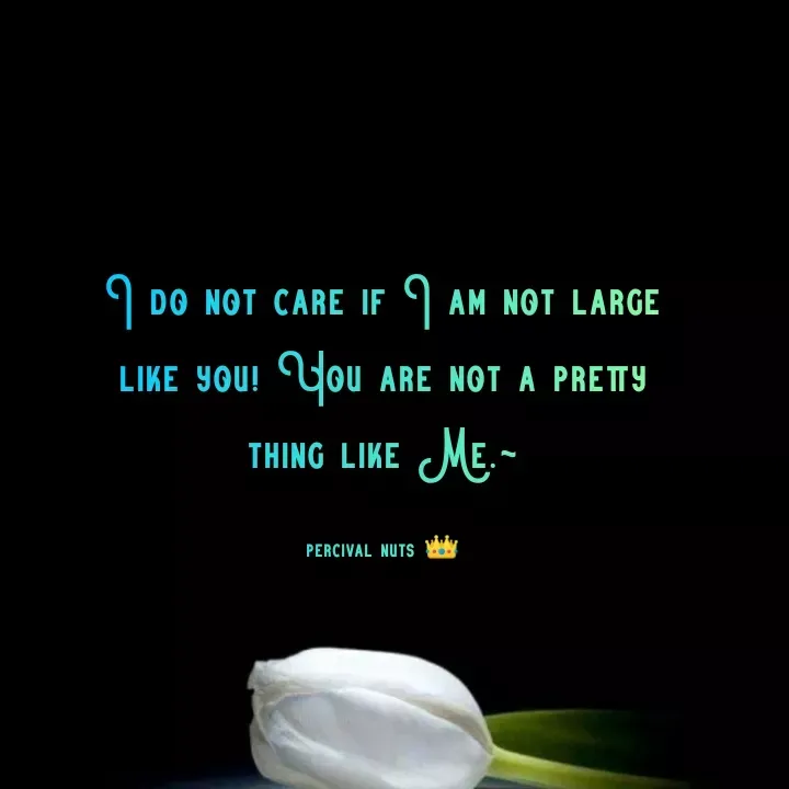 Quote by Percy Percussion - I do not care if I am not large like you! You are not a pretty thing like Me.~

percival nuts 👑 - Made using Quotes Creator App, Post Maker App