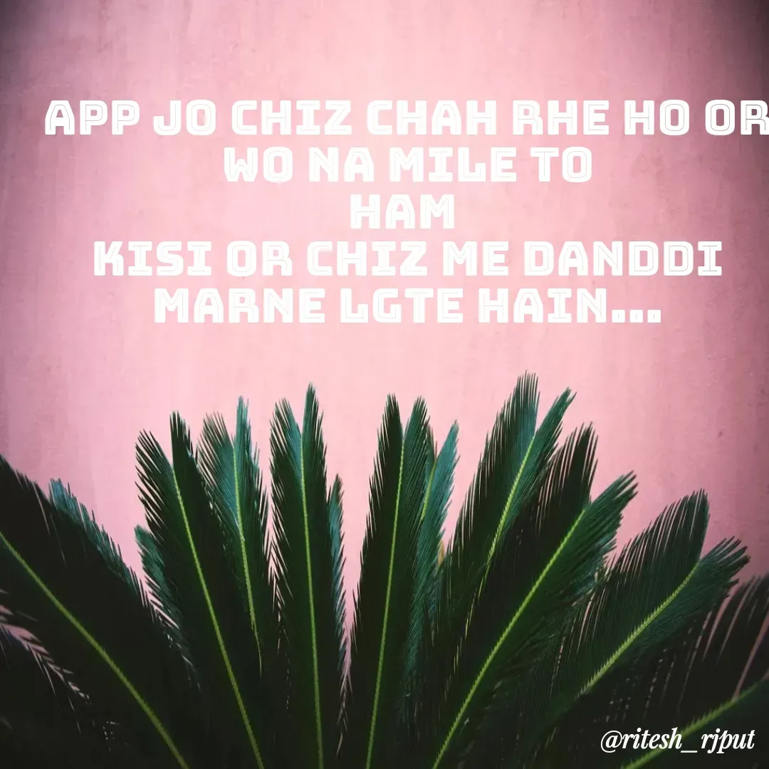 Quote by Ritesh Singh - app jo chiz chah rhe ho or wo na mile to
ham 
kisi or chiz me danddi Marne lgte hain... - Made using Quotes Creator App, Post Maker App