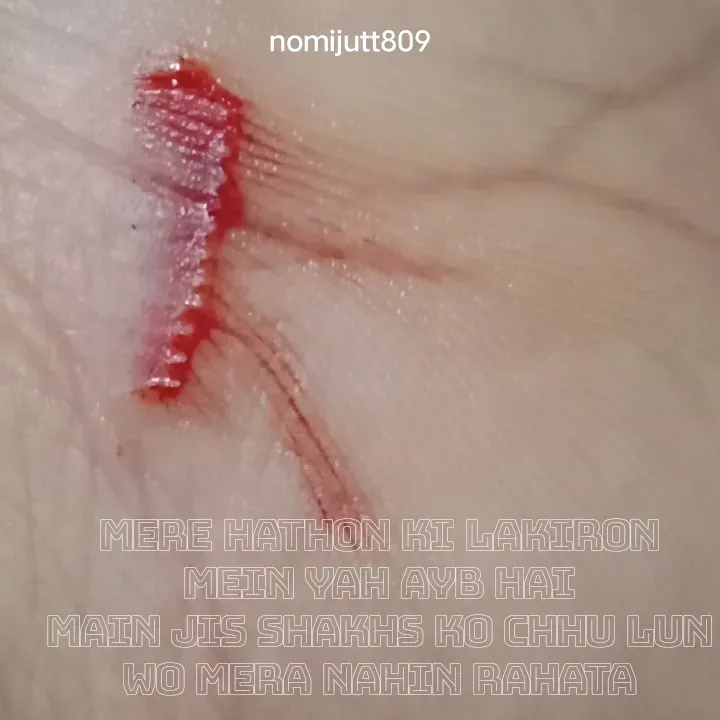 Quote by Numan Jutt - Mere  hathon  ki  lakiron  mein  yah  Ayb  hai
Main  Jis  shakhs  ko  chhu  lun  Wo  Mera  Nahin  rahata - Made using Quotes Creator App, Post Maker App