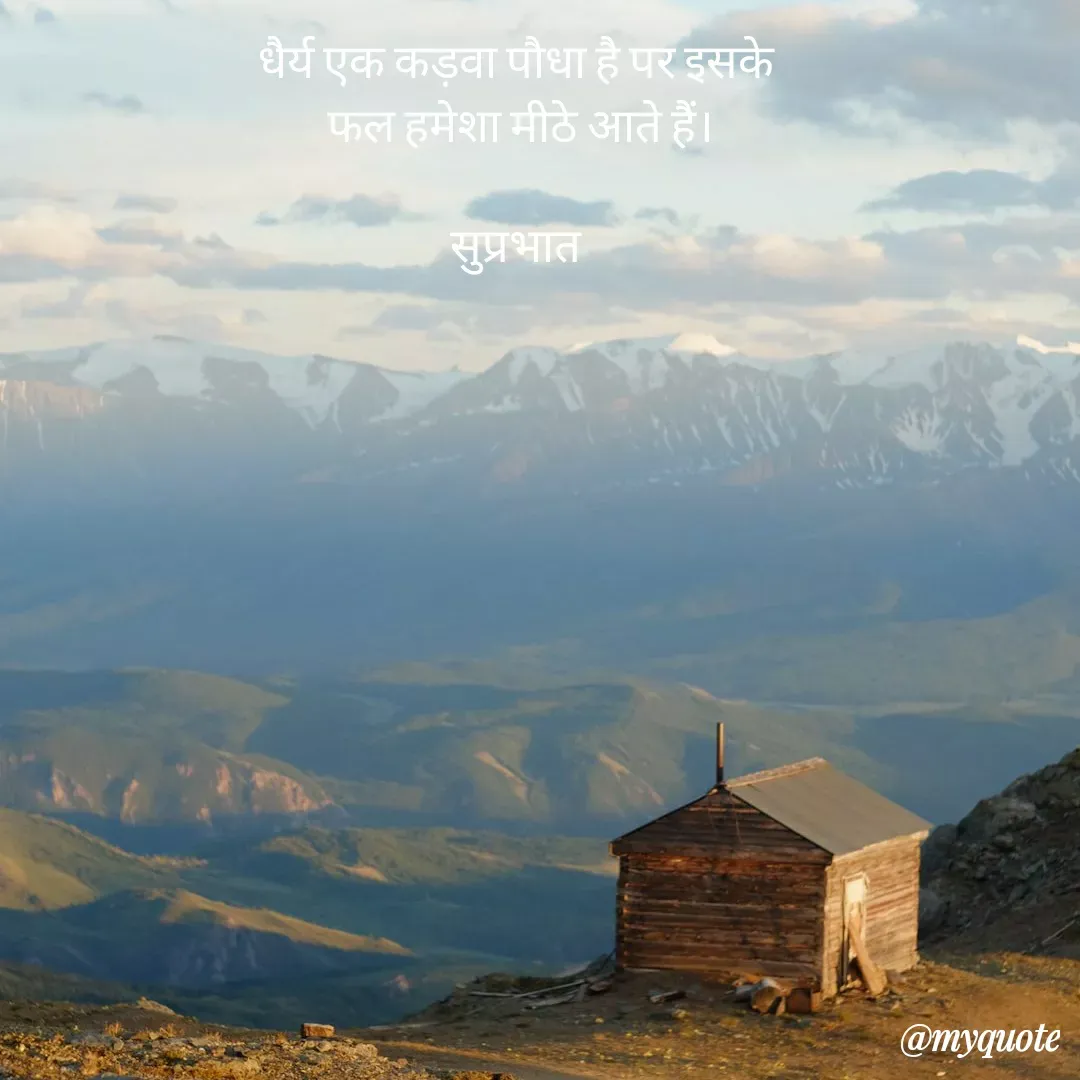 Quote by Surjeet Dogra - धैर्य एक कड़वा पौधा है पर इसके 
फल हमेशा मीठे आते हैं।

सुप्रभात  - Made using Quotes Creator App, Post Maker App