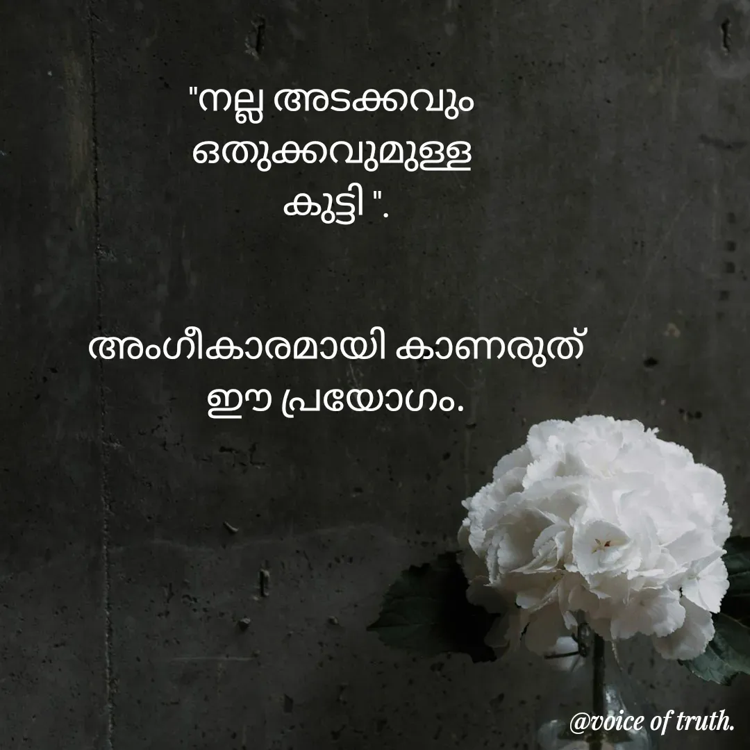 Quote by Shabeena P S - "നല്ല അടക്കവും 
ഒതുക്കവുമുള്ള 
കുട്ടി ".


അംഗീകാരമായി കാണരുത്
ഈ പ്രയോഗം. - Made using Quotes Creator App, Post Maker App
