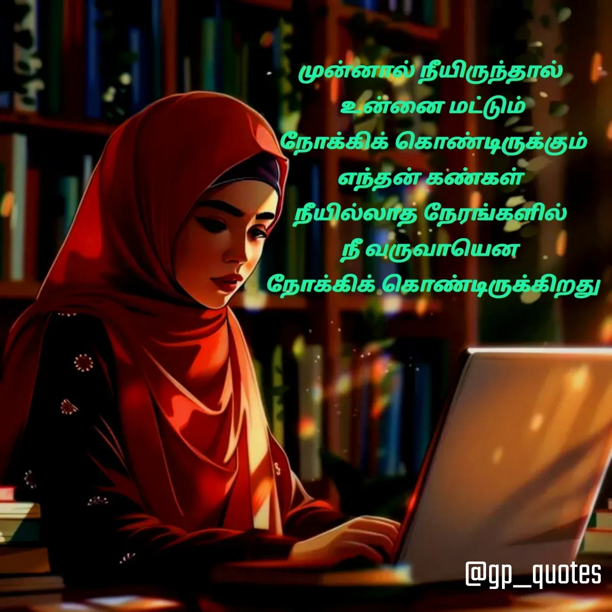 Quote by Gokulapriya Subramani - 

முன்னால் நீயிருந்தால் 
உன்னை மட்டும்
 நோக்கிக் கொண்டிருக்கும் 
எந்தன் கண்கள் 
நீயில்லாத நேரங்களில் 
நீ வருவாயென 
நோக்கிக் கொண்டிருக்கிறது - Made using Quotes Creator App, Post Maker App