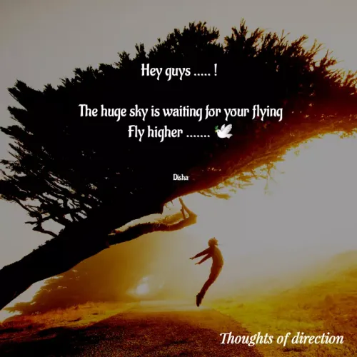 Quotes by direction - Hey guys ..... ! 

The huge sky is waiting for your flying
Fly higher ....... 🕊️
 

Disha