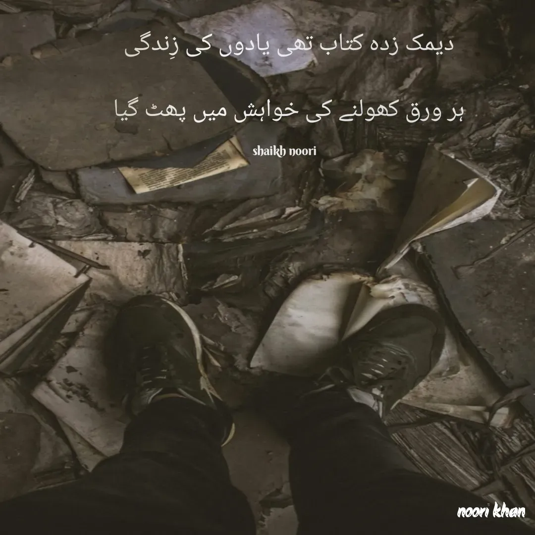 Quote by Noori Shaikh - دیمک زدہ کتاب تھی یادوں کی زِندگی 

ہر ورق کھولنے کی خواہش میں پھٹ گیا 

shaikh noori  - Made using Quotes Creator App, Post Maker App