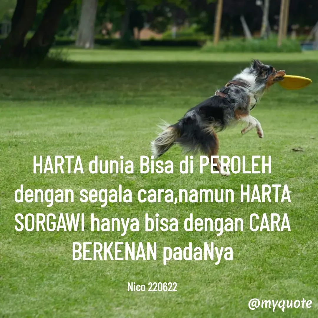 Quote by Ong tenny - HARTA dunia Bisa di PEROLEH dengan segala cara,namun HARTA SORGAWI hanya bisa dengan CARA BERKENAN padaNya

Nico 220622 - Made using Quotes Creator App, Post Maker App