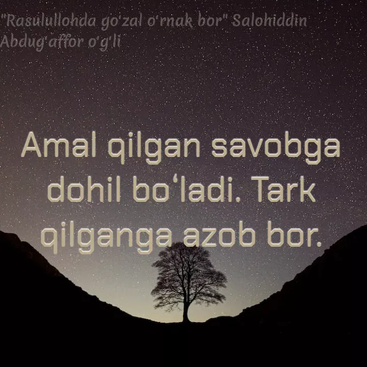 Quote by Mino Rahimova - Amal qilgan savobga dohil boʻladi. Tark qilganga azob bor. - Made using Quotes Creator App, Post Maker App