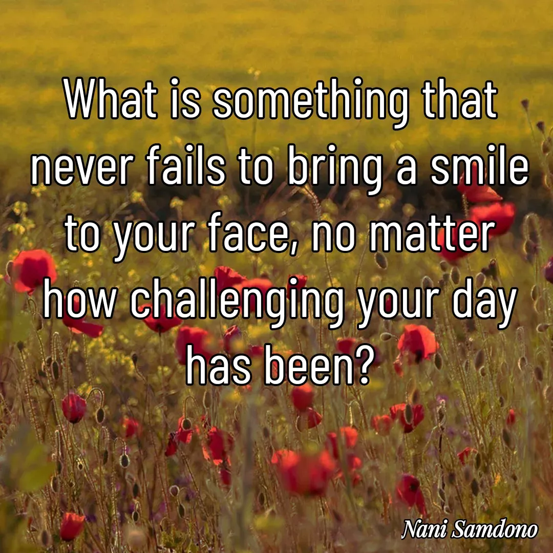 Quote by Nani Samdono - What is something that never fails to bring a smile to your face, no matter how challenging your day has been? - Made using Quotes Creator App, Post Maker App