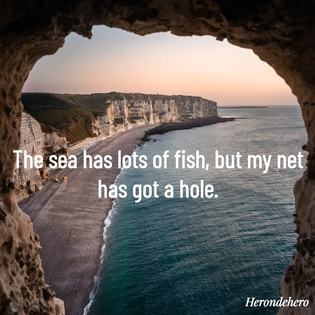 Quote by Herondehero - The sea has lots of fish, but my net has got a hole. - Made using Quotes Creator App, Post Maker App