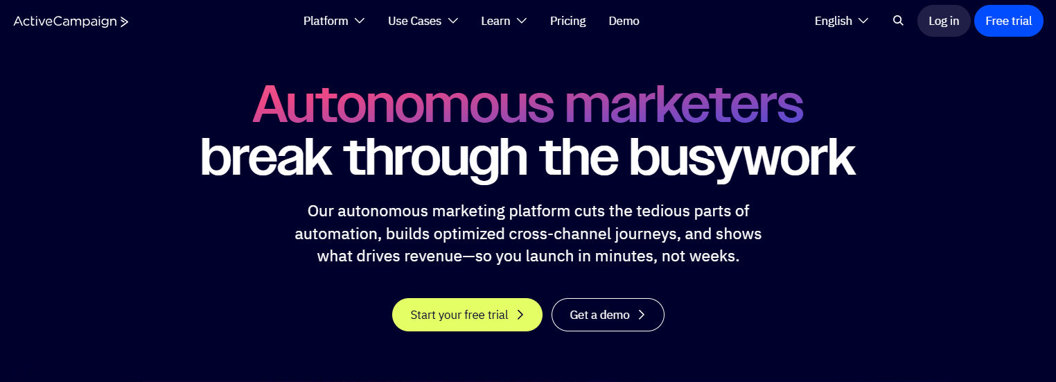 ActiveCampaign’s homepage