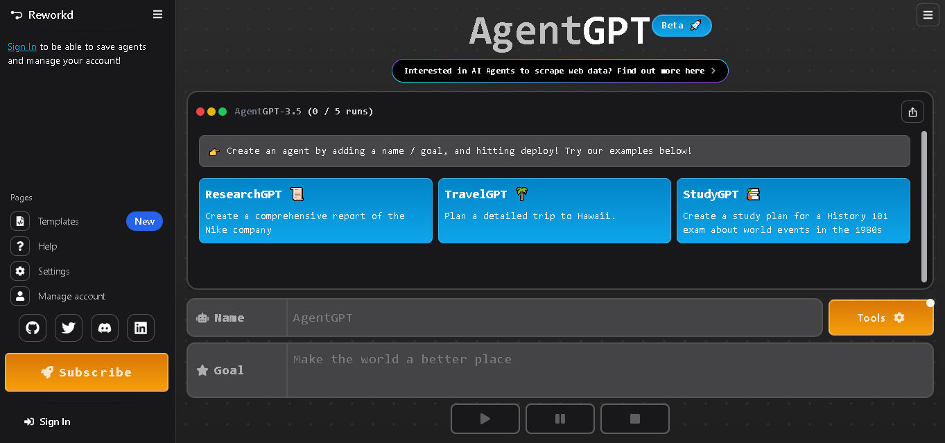 AgentGPT AI Tool