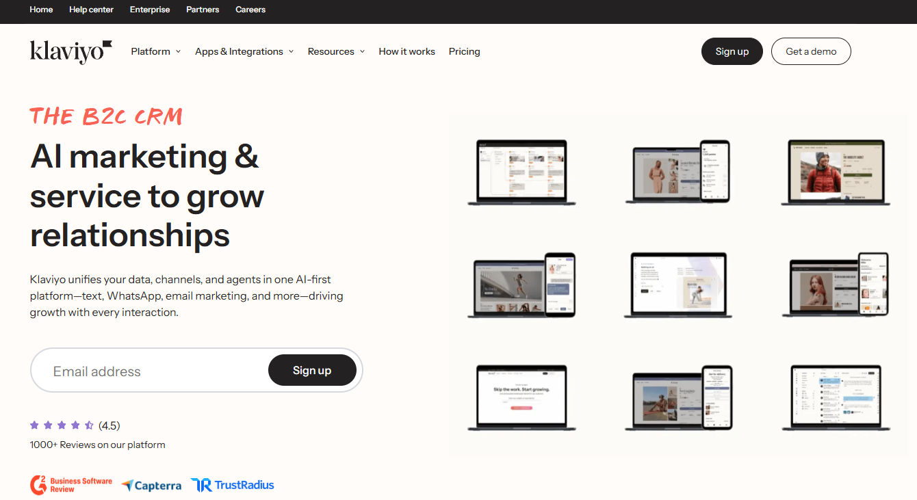 Klaviyo’s homepage 