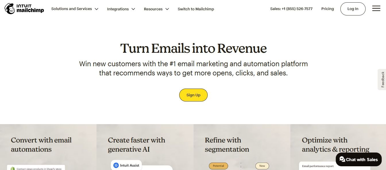 Mailchimp email marketing landing page