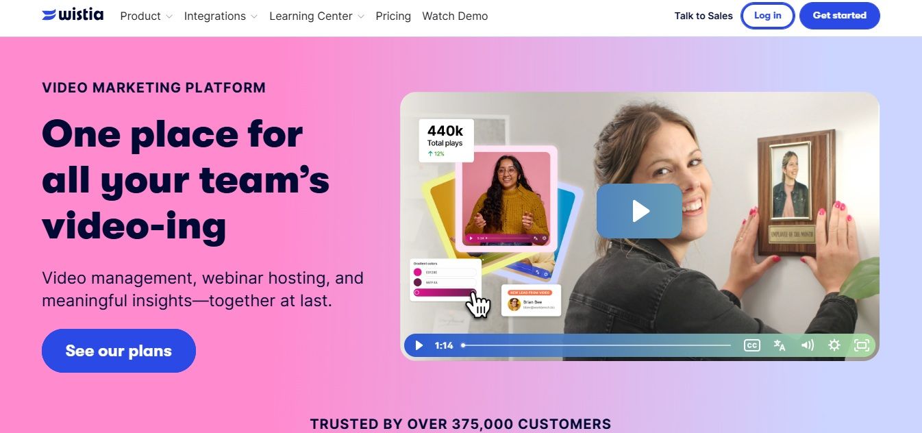 Wistia video marketing platform landing page