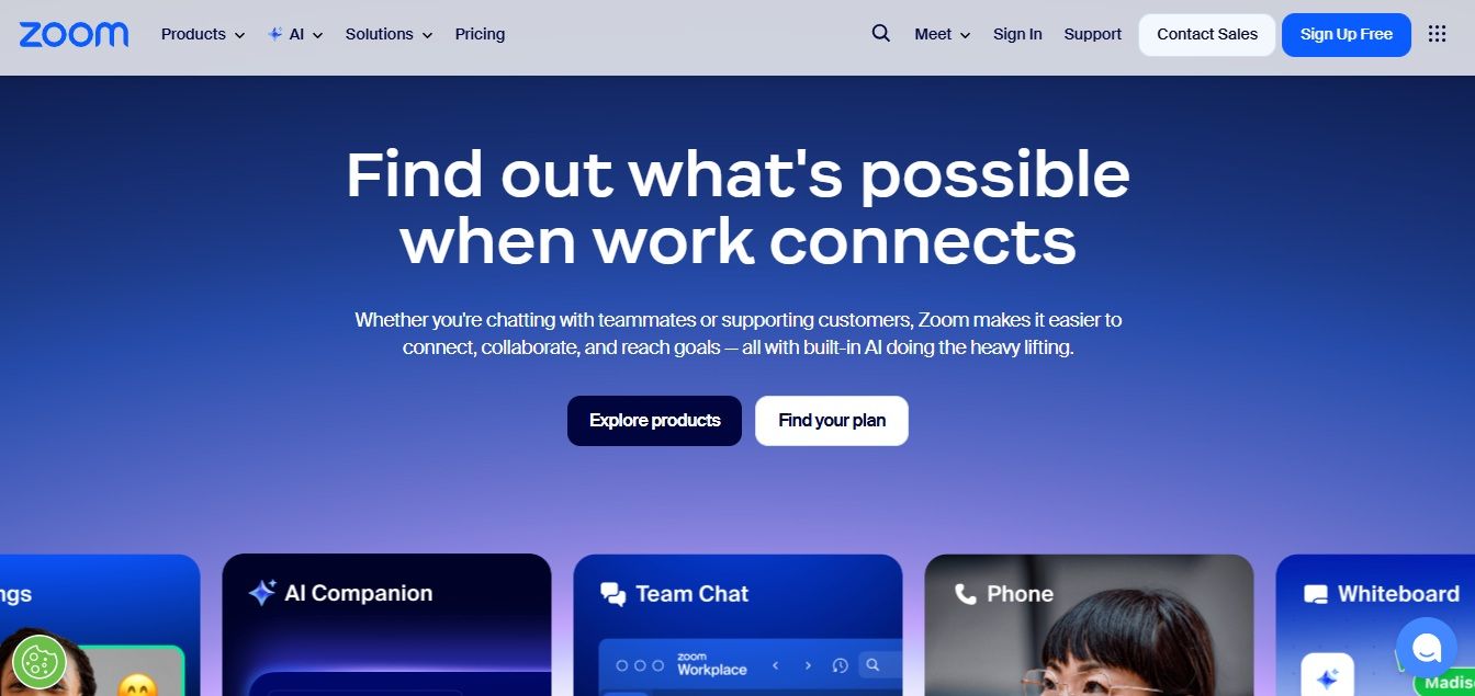 Zoom landing page