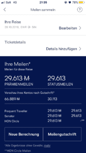 Pro Segment mit SQ 21/22 wären es 29.613 Meilen gewesen