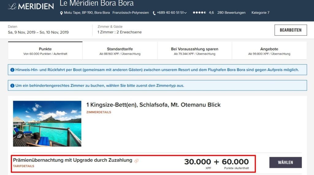 Marriott Punkte einlösen Upgrade Zuzahlung