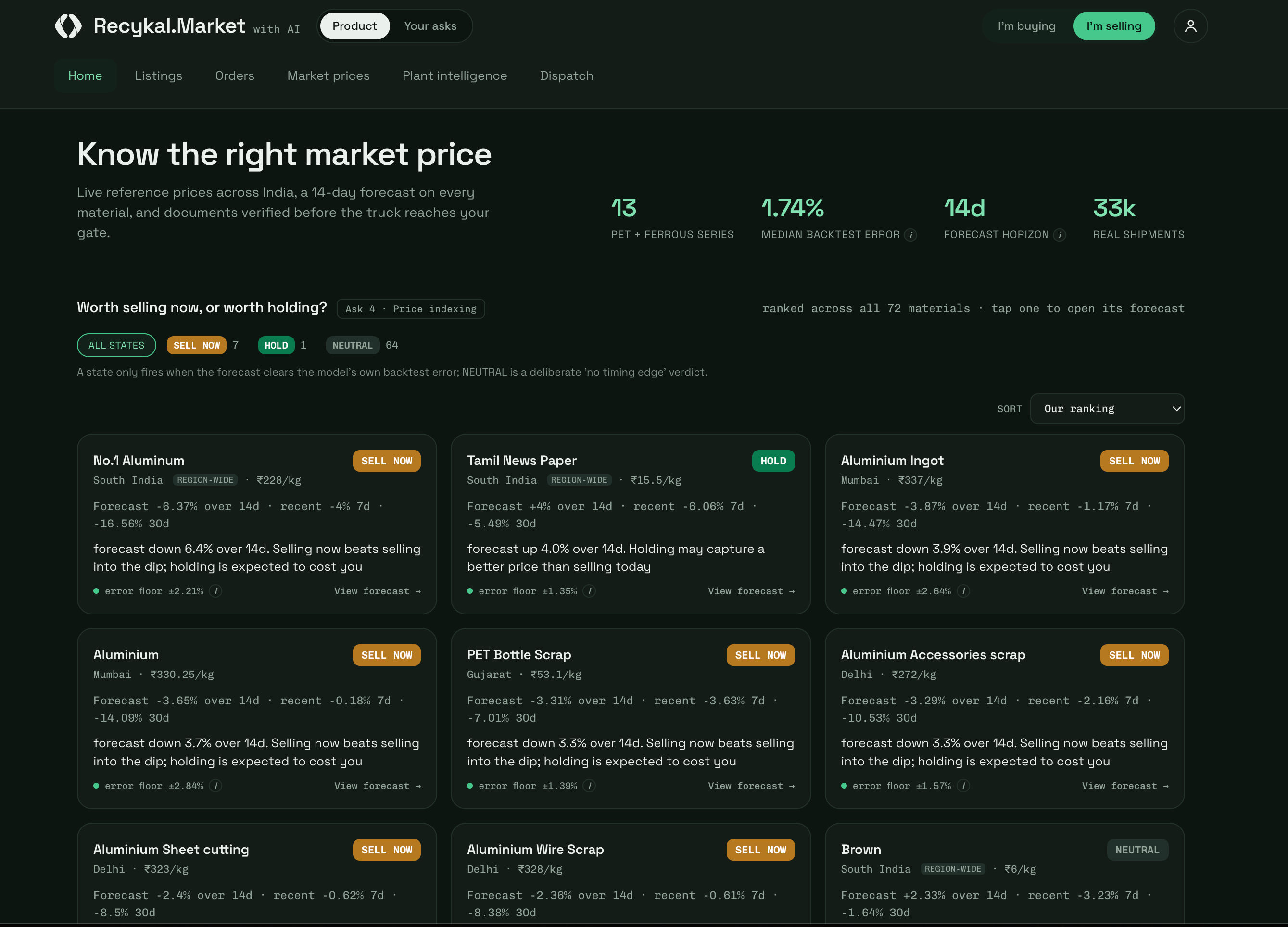 Recykal Price Intelligence Platform - AI-powered solution by 360Labs