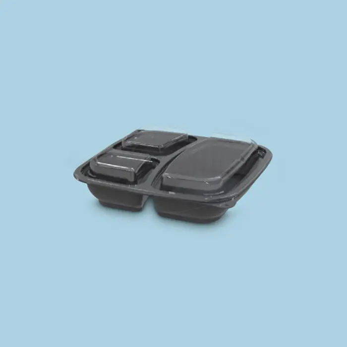 Cont. Cuadrado ProToGo 8,5 x 8,5 3/Div 32oz Negro (100 unidades)