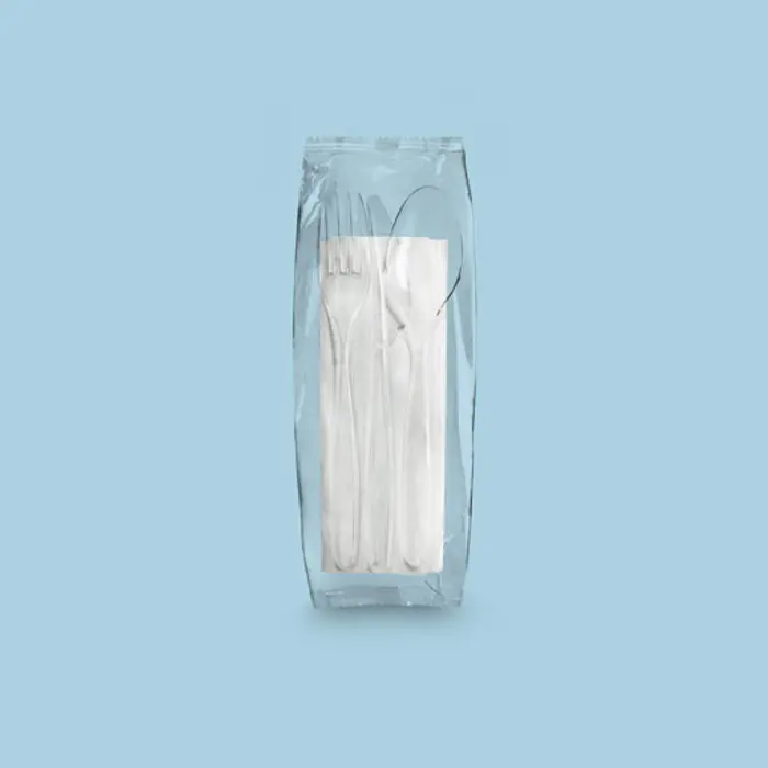Set Servilleta, tenedor+cuchillo+cuchara sopera Cristal (500 unidades)