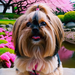 ai image of custom dog in the style of Spring  Cherry Blossoms