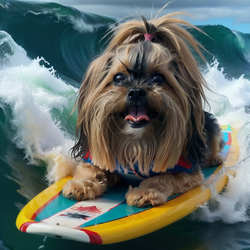ai image of custom dog in the style of Summer 2 Surf's Up