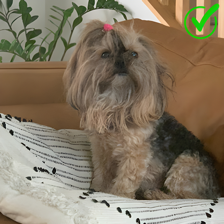 a dog sitting on a couch