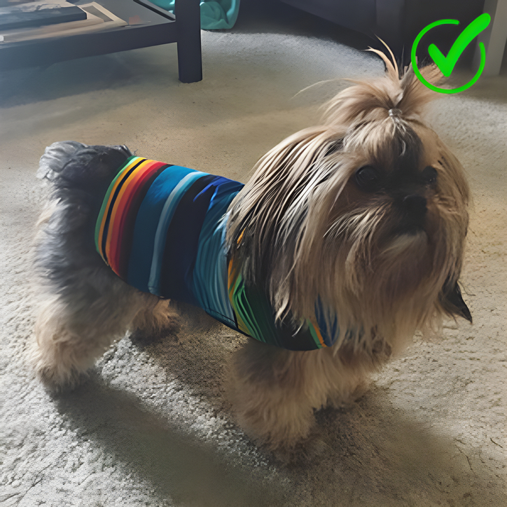 a dog wearing a sweater