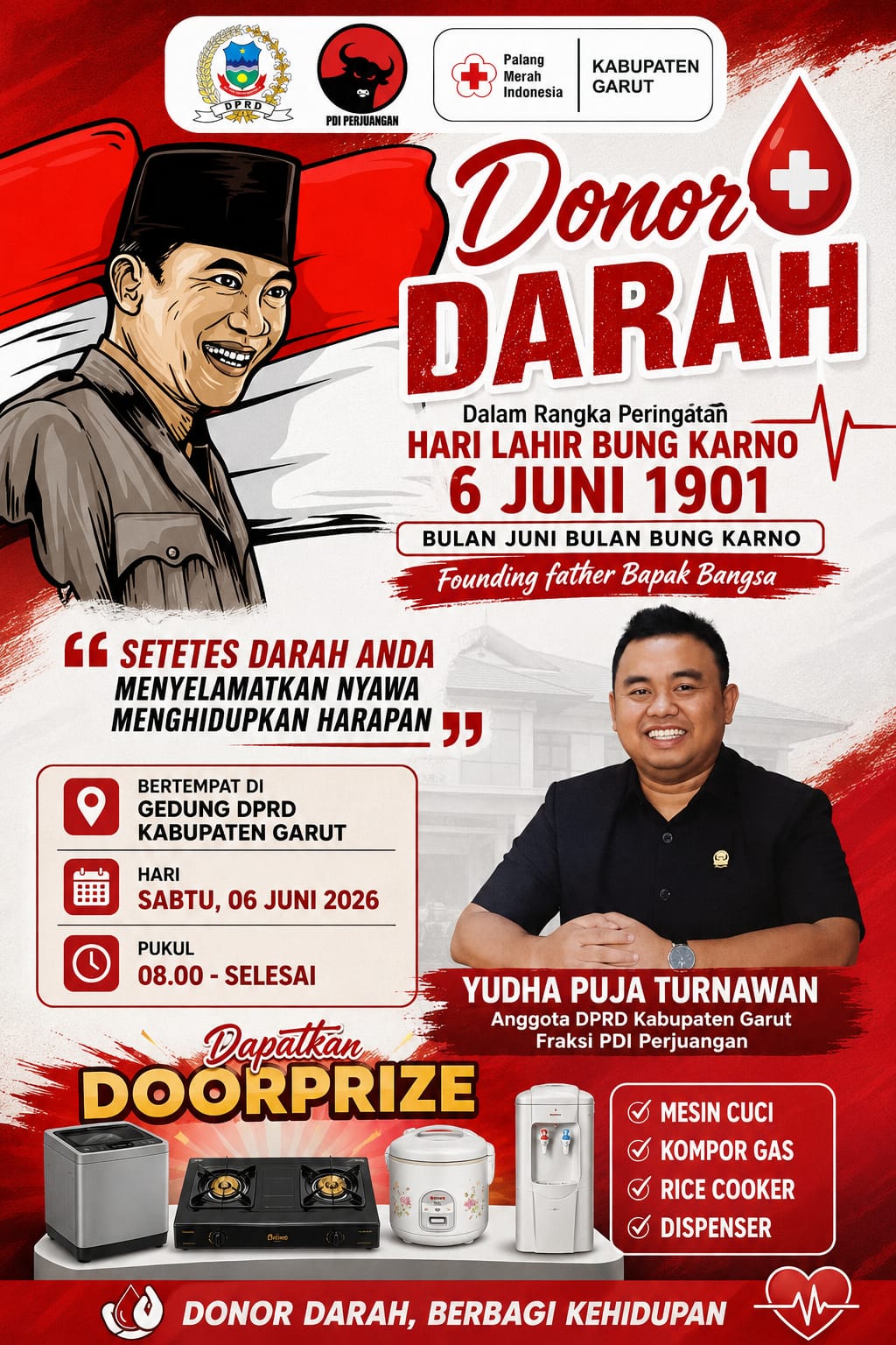 Peringati Hari Lahir Bung Karno, Fraksi PDI Perjuangan Garut Berdonor Darah Massal