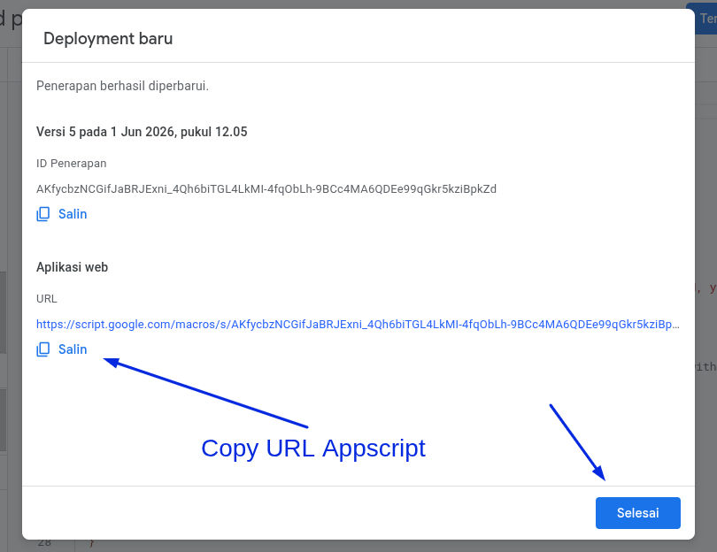Screenshot Deploy AppScript