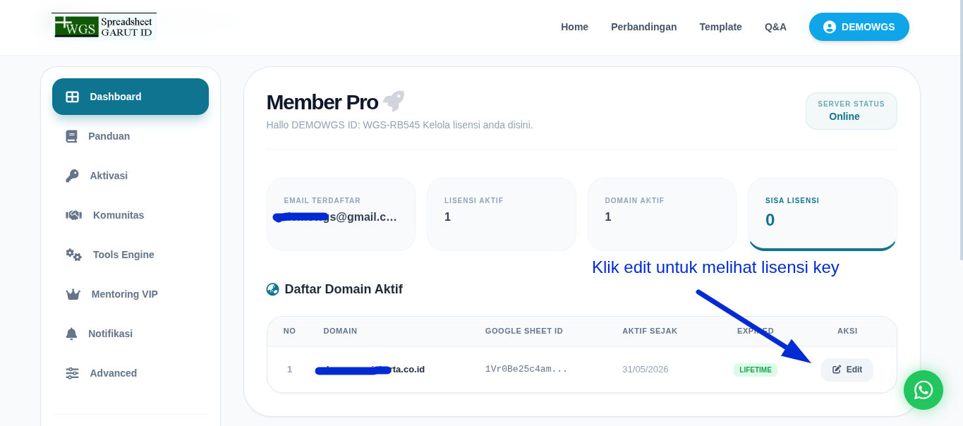 Screenshot Aktivasi Lisensi wgsgarut