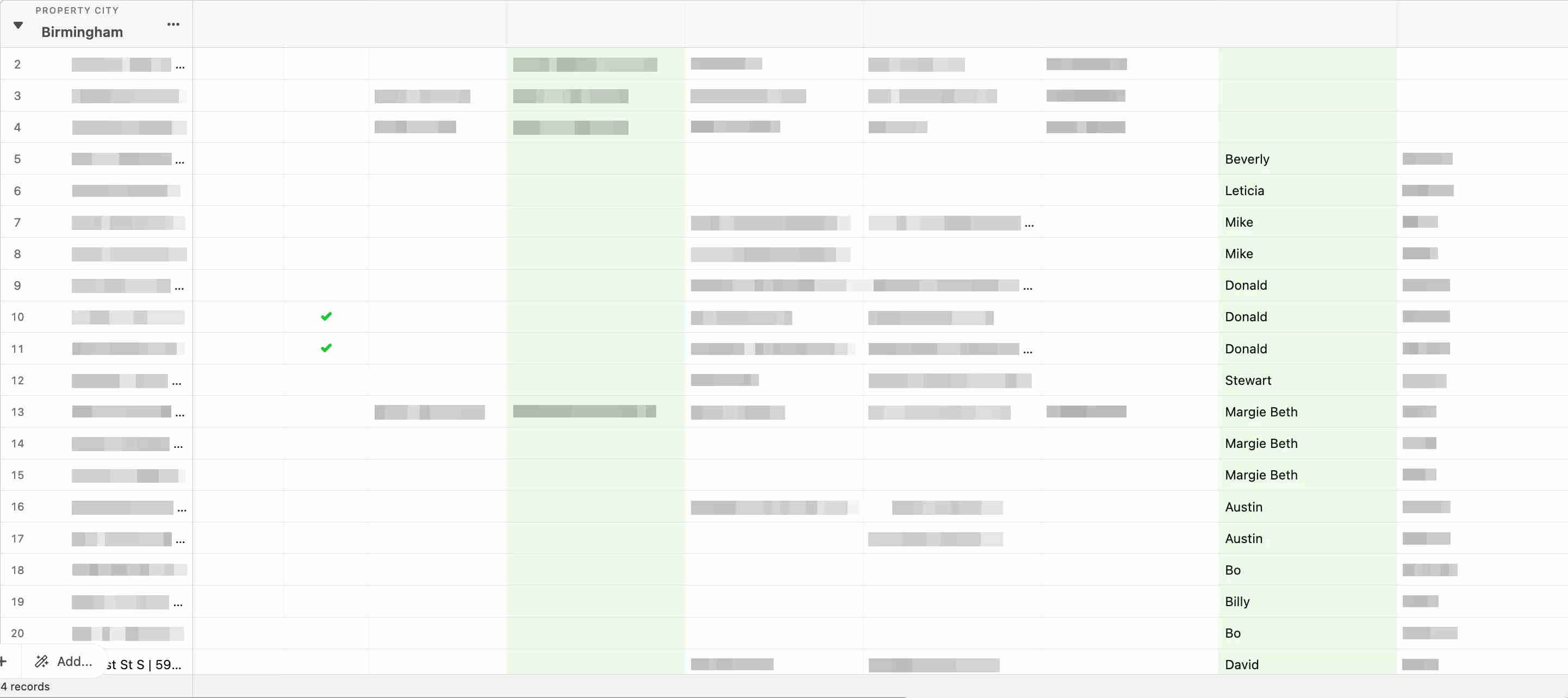 Duplicate detection and record update logic in Make.com showing the conditional router that checks Airtable search results — routing matched records to the update path with existing record ID and routing unmatched postings to the create new record path