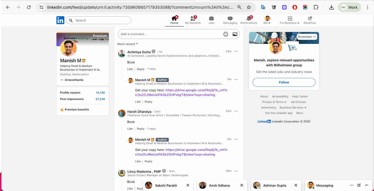 LinkedIn post showing automated comment replies delivered to multiple commenters with natural timing and personalized messages