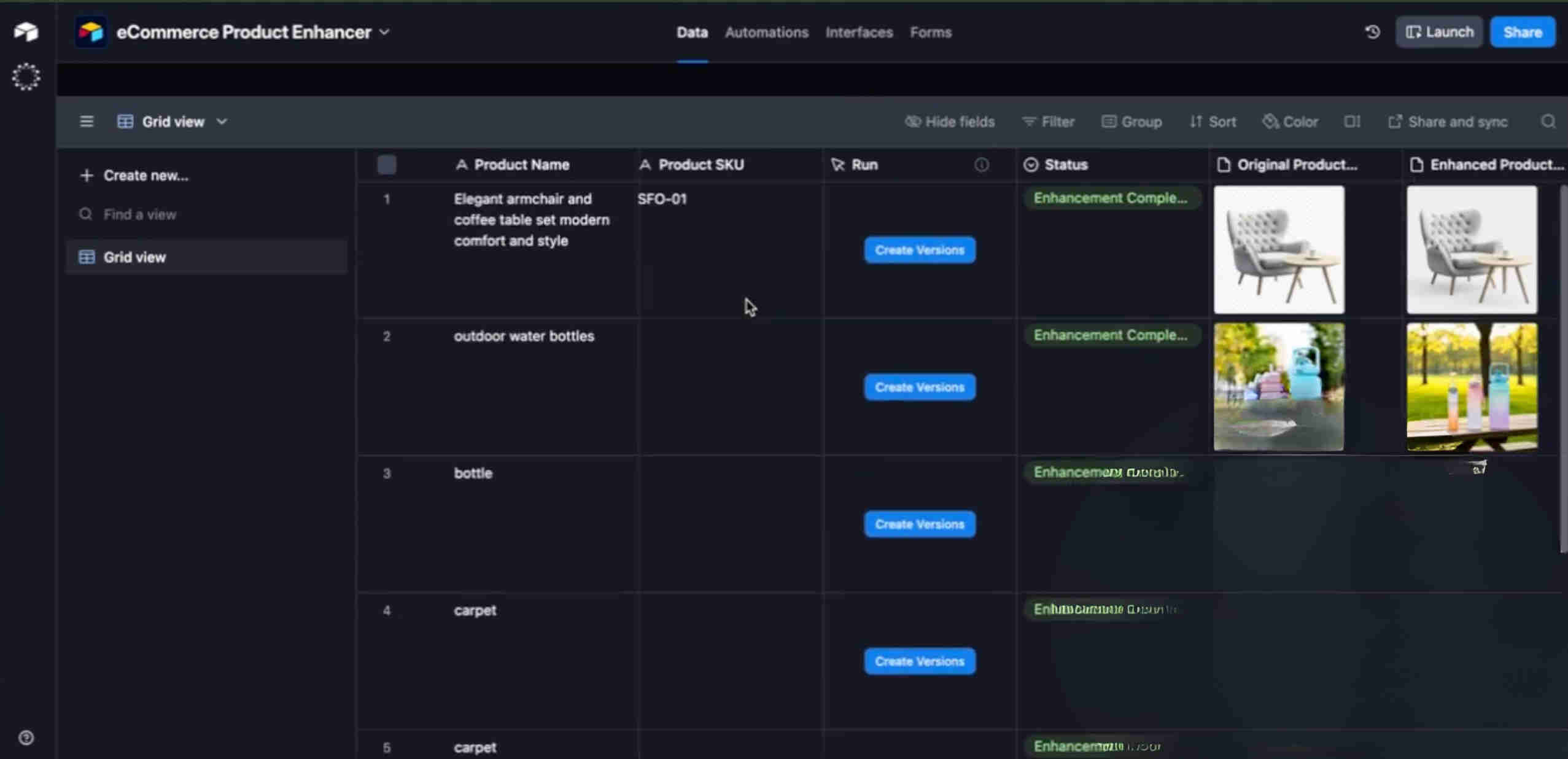 BigCommerce data extraction and Airtable synchronized tables