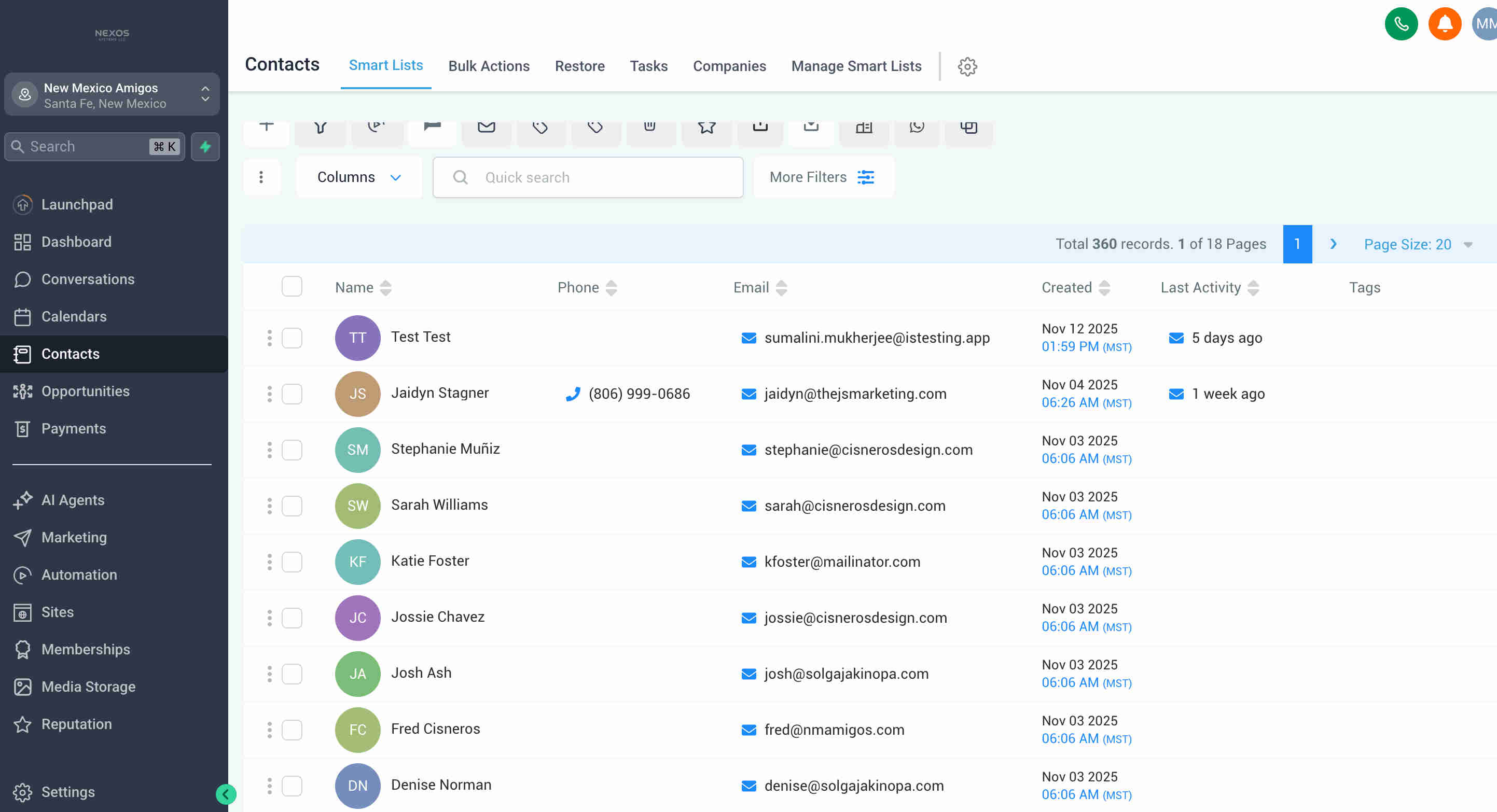 GoHighLevel CRM dashboard and Airtable database showing automatically created contacts from Google Ads leads — each with complete contact information including phone number, email, creation timestamp, last activity date, lead source tags, and enquiry type fields populated without manual data entry