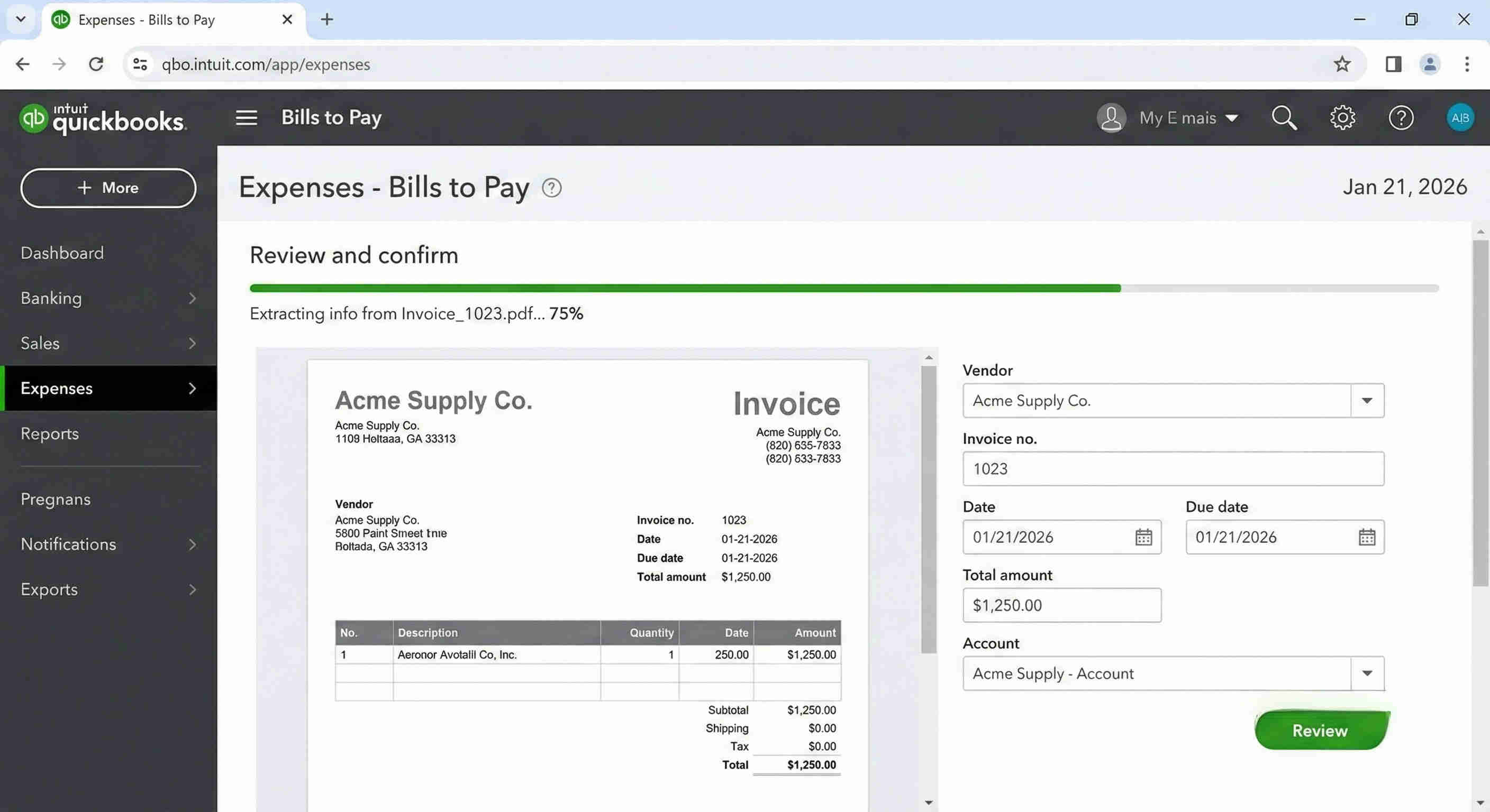 QuickBooks invoice extraction showing Make.com API query retrieving invoice IDs, customer details, amounts, due dates, and transaction metadata from QuickBooks accounting system